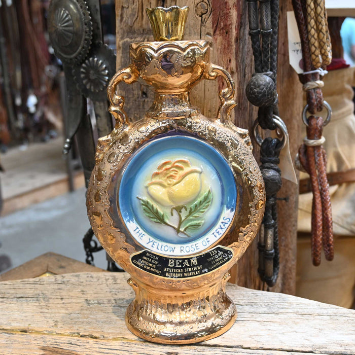 Vintage Gold Ceramic "The Yellow Rose of Texas" Jim Beam Whiskey Decanter Collectibles Jim Beam