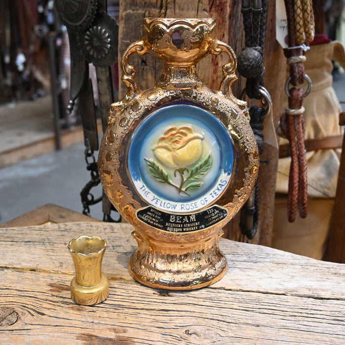 Vintage Gold Ceramic "The Yellow Rose of Texas" Jim Beam Whiskey Decanter Collectibles Jim Beam