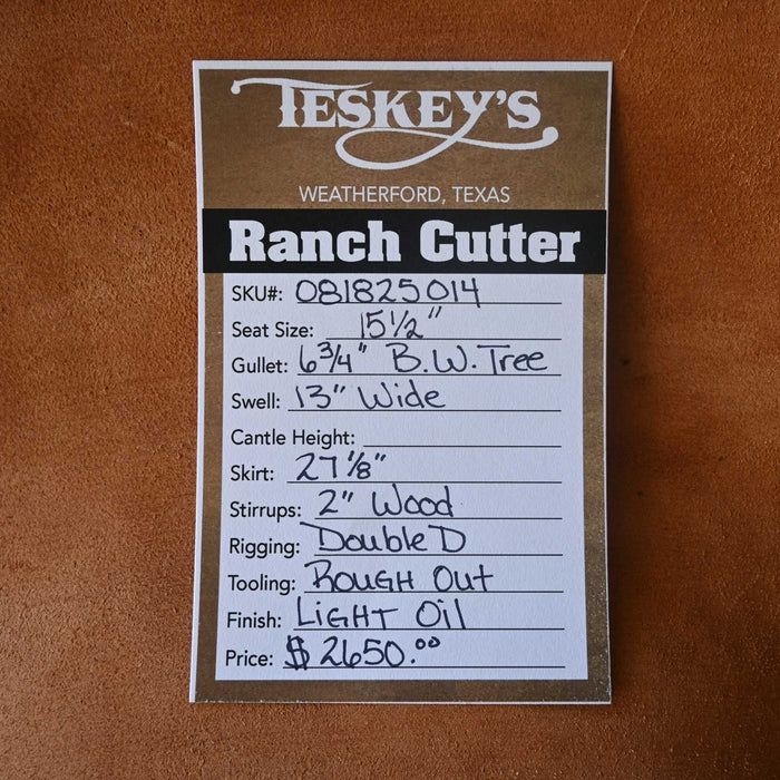 15.5" TESKEY'S PRO CUTTER RANCH CUTTER SADDLE Saddles - New Teskey's Saddlery