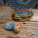 Vintage Gold & Blue Ceramic w/Tulips Jim Beam Whiskey Decanter Collectibles Jim Beam