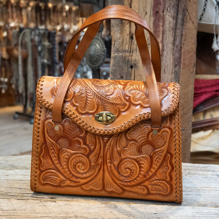 Vintage 1970s Tooled Leather Purse - Original 1976 Receipt Collectibles MISC