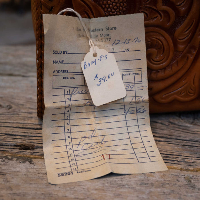 Vintage 1970s Tooled Leather Purse - Original 1976 Receipt Collectibles MISC
