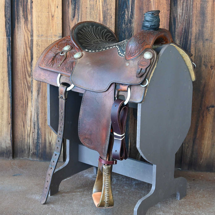 14.5" USED LARRY DUGGAN TEAM ROPING SADDLE