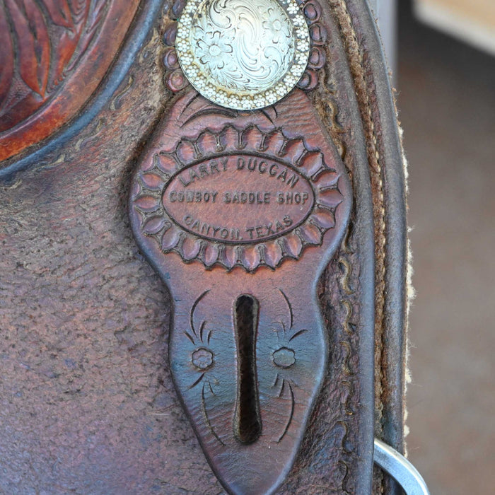 14.5" USED LARRY DUGGAN TEAM ROPING SADDLE