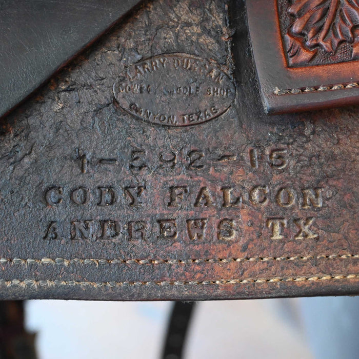 14.5" USED LARRY DUGGAN TEAM ROPING SADDLE