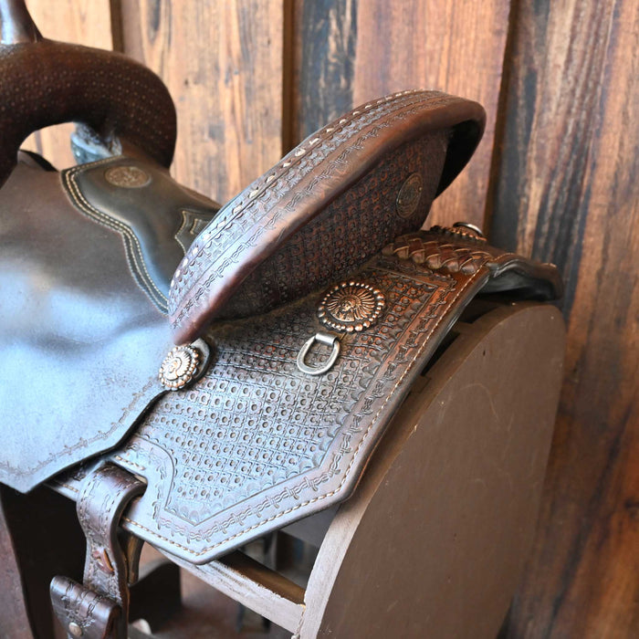 14" USED DOUBLE J POZZI PRO BARREL SADDLE