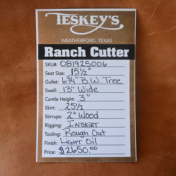 15.5" TESKEY'S PRO CUTTER RANCH CUTTER SADDLE Saddles - New Teskey's Saddlery