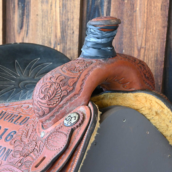 14.5" USED LAZY "L" BY LARRY COATS TEAM ROPING SADDLE