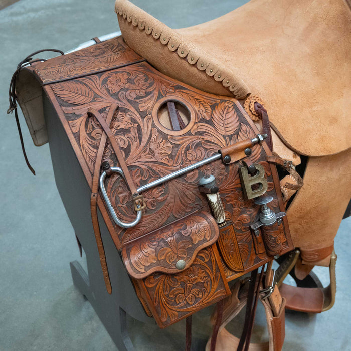 Fully Tooled Cowboy Tool Saddle Bag w/brand knife & more