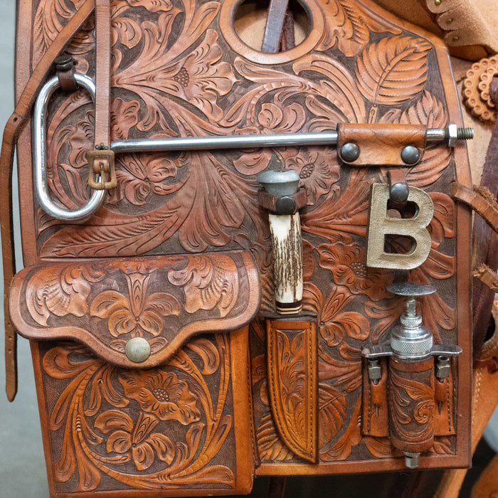 Fully Tooled Cowboy Tool Saddle Bag w/brand knife & more
