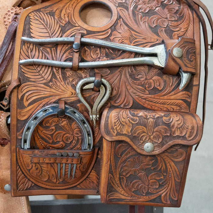 Fully Tooled Cowboy Tool Saddle Bag w/brand knife & more