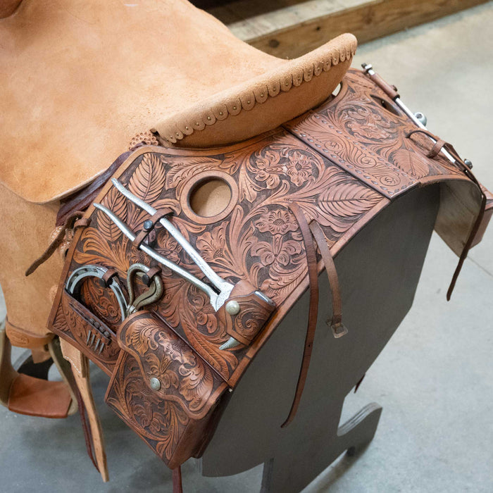Fully Tooled Cowboy Tool Saddle Bag w/brand knife & more