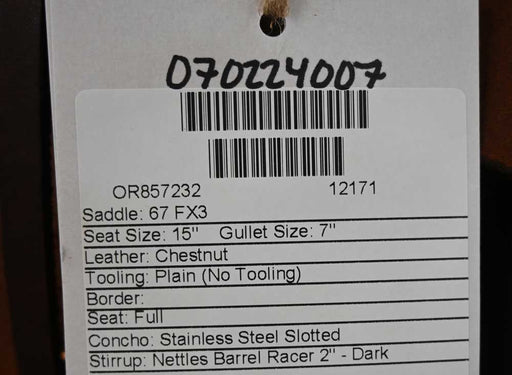 15" MARTIN FX3 BARREL SADDLE Saddles - New Martin Saddlery