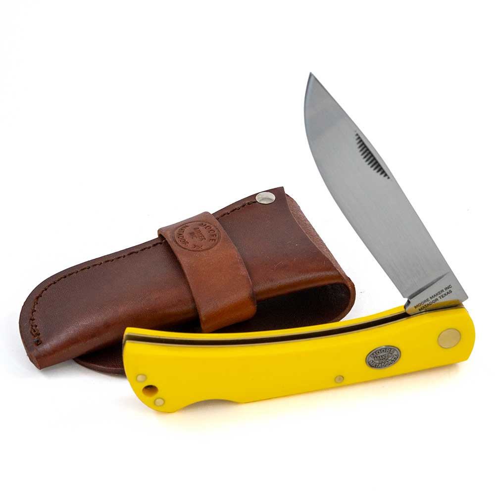 Moore Maker Yellow Locking Sodbuster with Scabbard - 4-1/2" Knives MOORE MAKER   