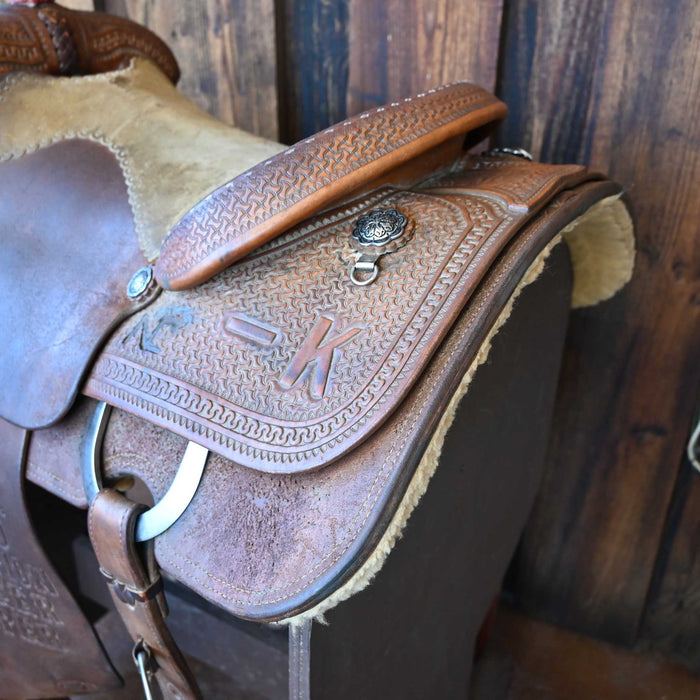 14.5" USED MARTY BYRD CALF ROPING SADDLE