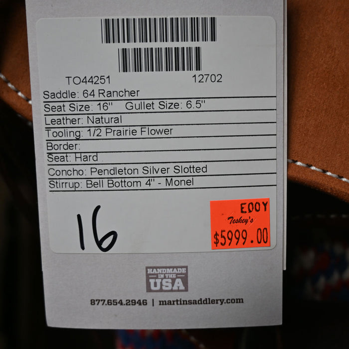 16" MARTIN RANCH SADDLE Saddles - New Martin Saddlery