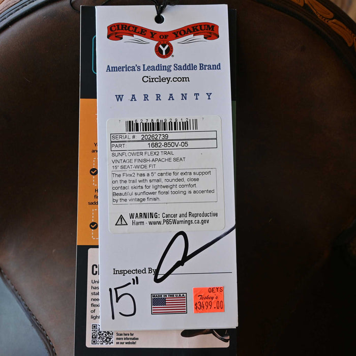 15" CIRCLE Y SUNFLOWER FLEX2 TRAIL SADDLE