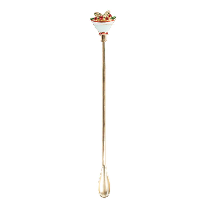 Cocktail Spoon w/Enameled Handle - Holly Berry