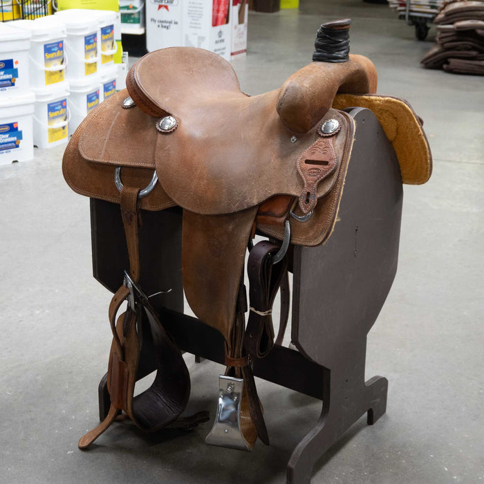 16" USED JEFF SMITH TEAM ROPING SADDLE