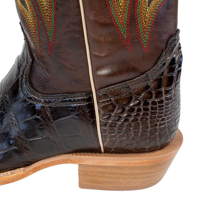 R. Watson Men's Chocolate Cross Cut Alligator Boot