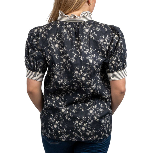 Floral Ruffle Neck Top - Black/Cream WOMEN - Clothing - Tops - Short Sleeved Entro
