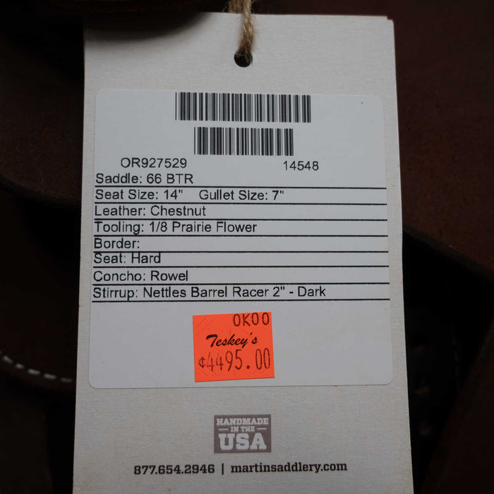 14" MARTIN BTR BARREL SADDLE Saddles - New Martin Saddlery