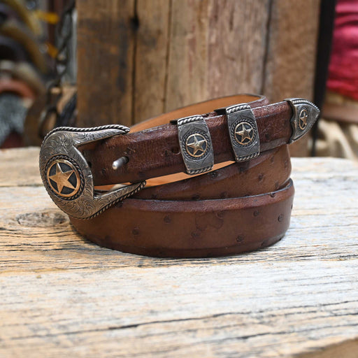 1990's 45" Antique Ostrich Belt Sterling Silver & 14K Ranger Buckle Set Collectibles MISC
