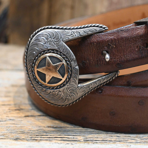 1990's 45" Antique Ostrich Belt Sterling Silver & 14K Ranger Buckle Set Collectibles MISC