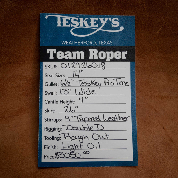 14" TESKEY'S TEAM ROPING SADDLE Saddles - New Teskey's Saddlery