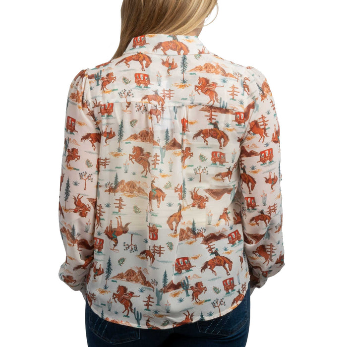 Western Printed Button Down Shirt WOMEN - Clothing - Tops - Long Sleeved Blue B