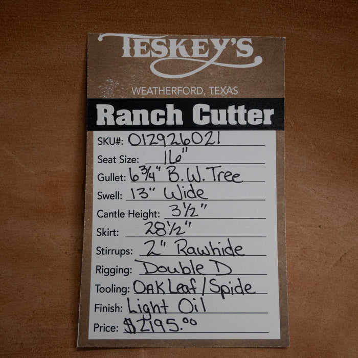 16" TESKEY'S RANCH CUTTER SADDLE Saddles - New Teskey's Saddlery