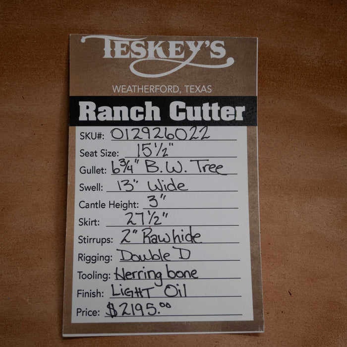 15.5" TESKEY'S RANCH CUTTER SADDLE Saddles - New Teskey's Saddlery
