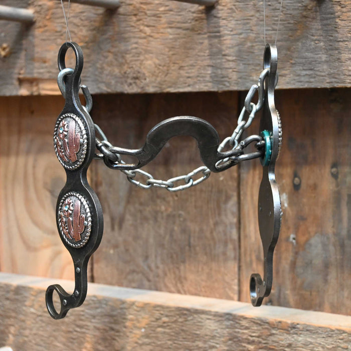 Paul Petska Washer Ported Chain Bit w/Copper Cactus Conchos