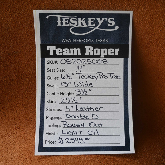 14" TESKEY'S TEAM ROPING SADDLE Saddles - New Teskey's Saddlery