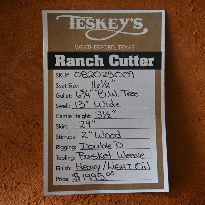 16.5" TESKEY'S RANCH CUTTER SADDLE Saddles - New Teskey's Saddlery