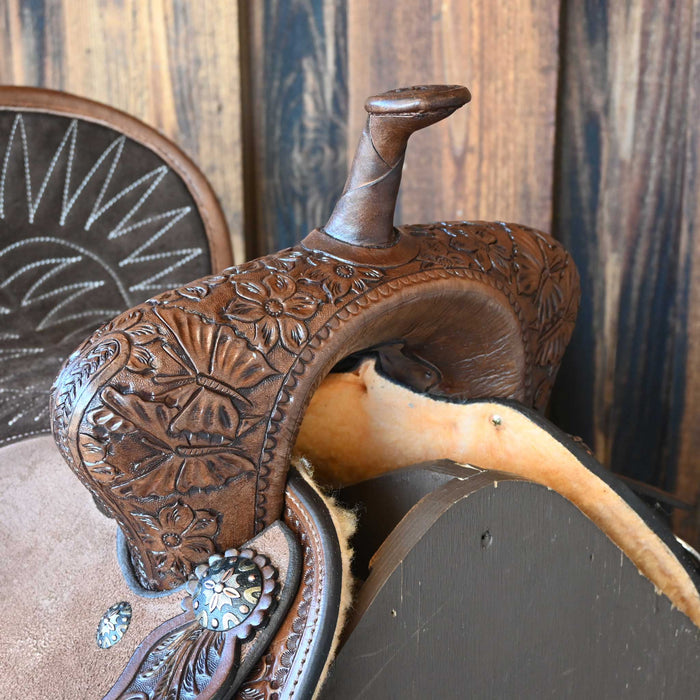 15" SEVEN PLATINUM LEATHER BARREL SADDLE