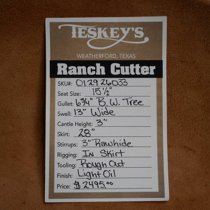 15.5" TESKEY'S RANCH CUTTER SADDLE Saddles - New Teskey's Saddlery