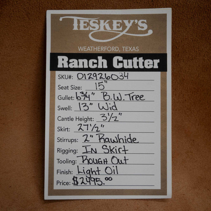 15" TESKEY'S RANCH CUTTER SADDLE Saddles - New Teskey's Saddlery
