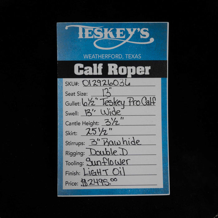 13" TESKEY'S CALF ROPING SADDLE Saddles - New Teskey's Saddlery