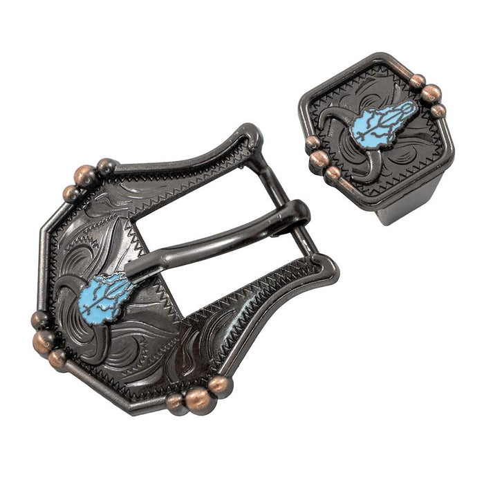 Antique Buckle with Turquoise Cow Skull Tack - Conchos & Hardware MISC   