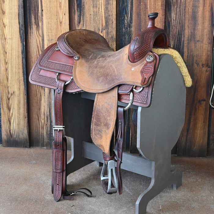 17.5" USED TESKEY'S DEARY COW HORSE SADDLE