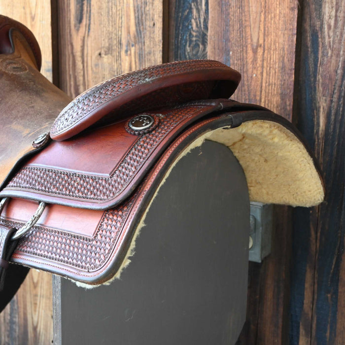 17.5" USED TESKEY'S DEARY COW HORSE SADDLE