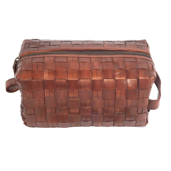 Woven Leather Dopp Kit - Chestnut ACCESSORIES - Luggage & Travel - Shave Kits Two's Company