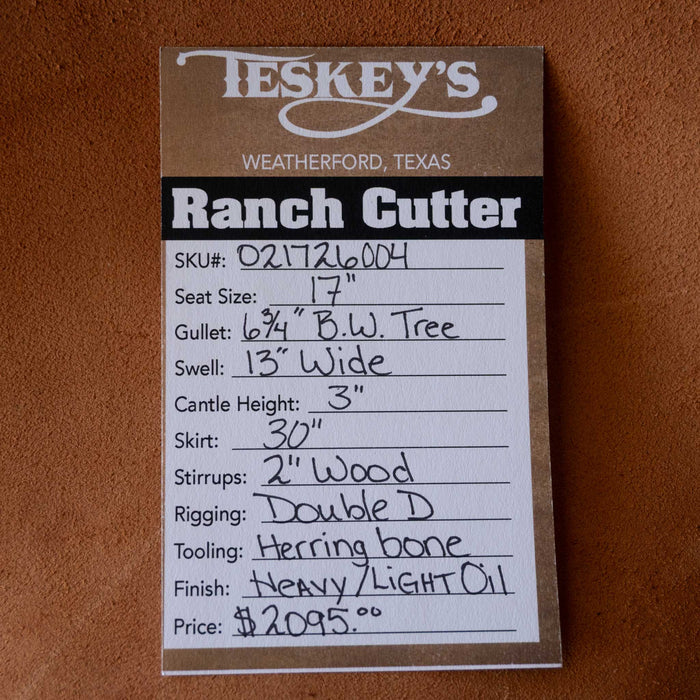 17" TESKEY'S RANCH CUTTER SADDLE Saddles - New Teskey's Saddlery
