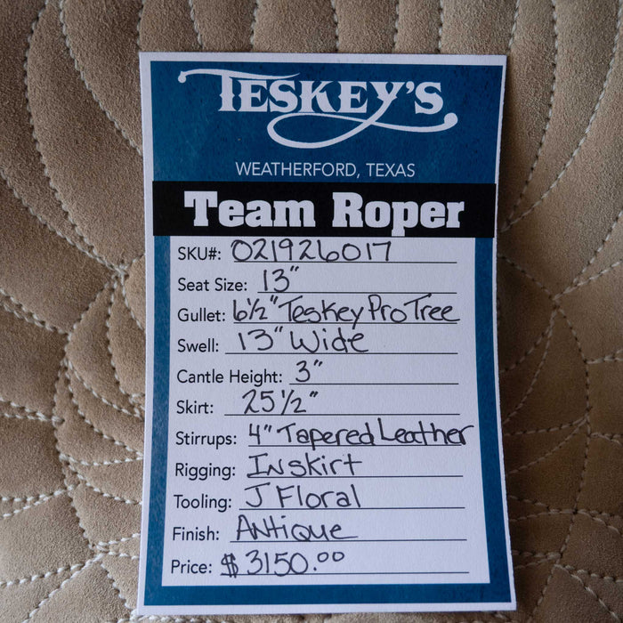 13" TESKEY'S TEAM ROPING SADDLE