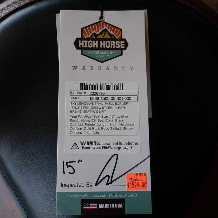 15" HIGH HORSE SKY MEADOW TRAIL SADDLE