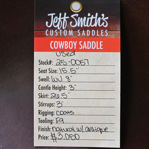 15.5" USED JEFF SMITH COWBOY SADDLE Saddles Jeff Smith