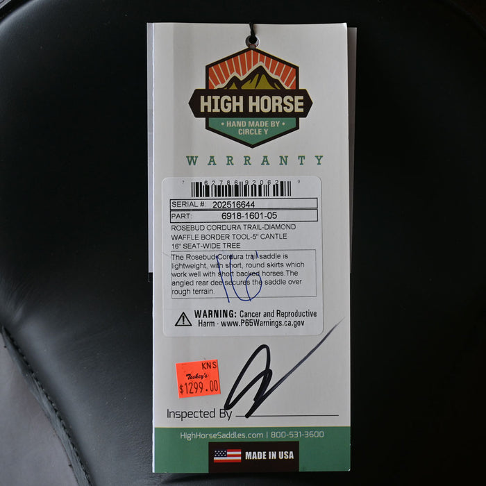 16" HIGH HORSE ROSEBUD CORDURA TRAIL SADDLE Saddles - New High Horse
