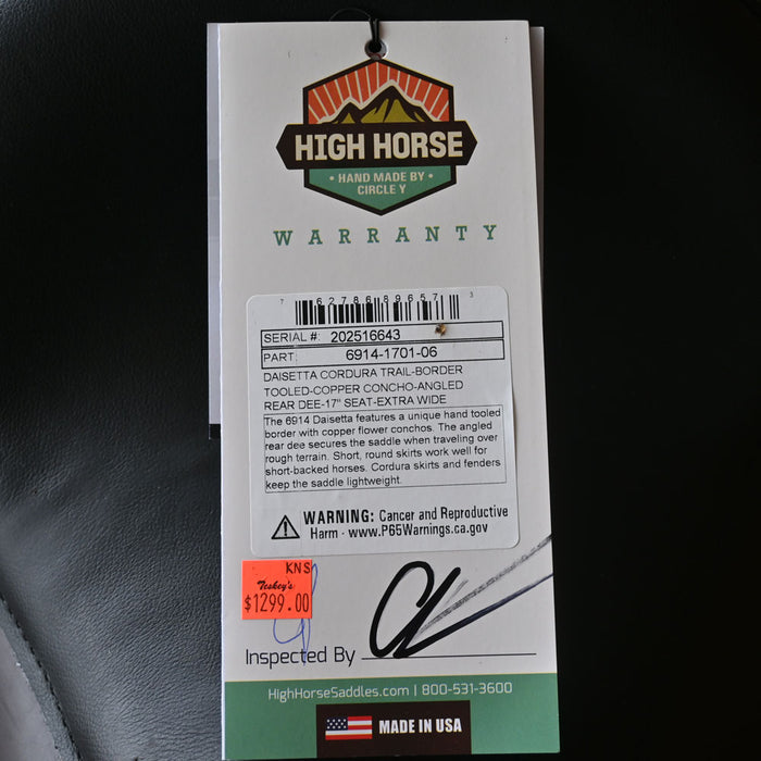17" HIGH HORSE DAISETTA CORDURA TRAIL SADDLE Saddles - New High Horse