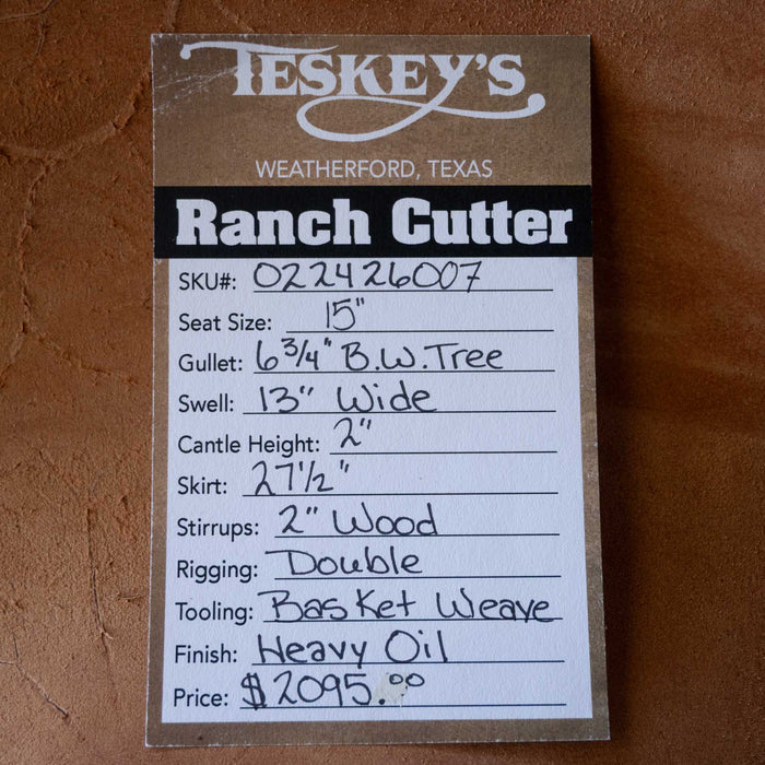 15" TESKEY'S RANCH CUTTER SADDLE Saddles - New Teskey's Saddlery